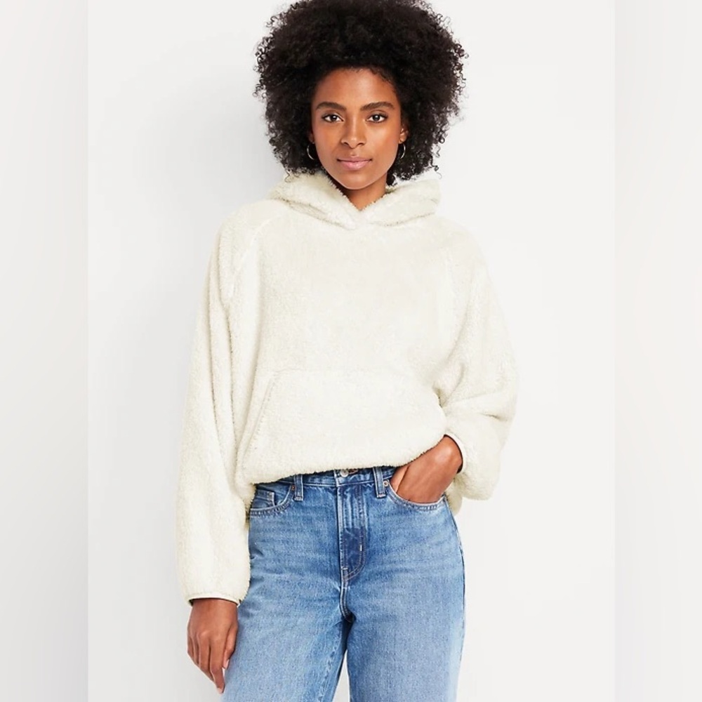 Old Navy Oversized Sherpa Hoodie Small Women's Ivory/Ecru Howlite